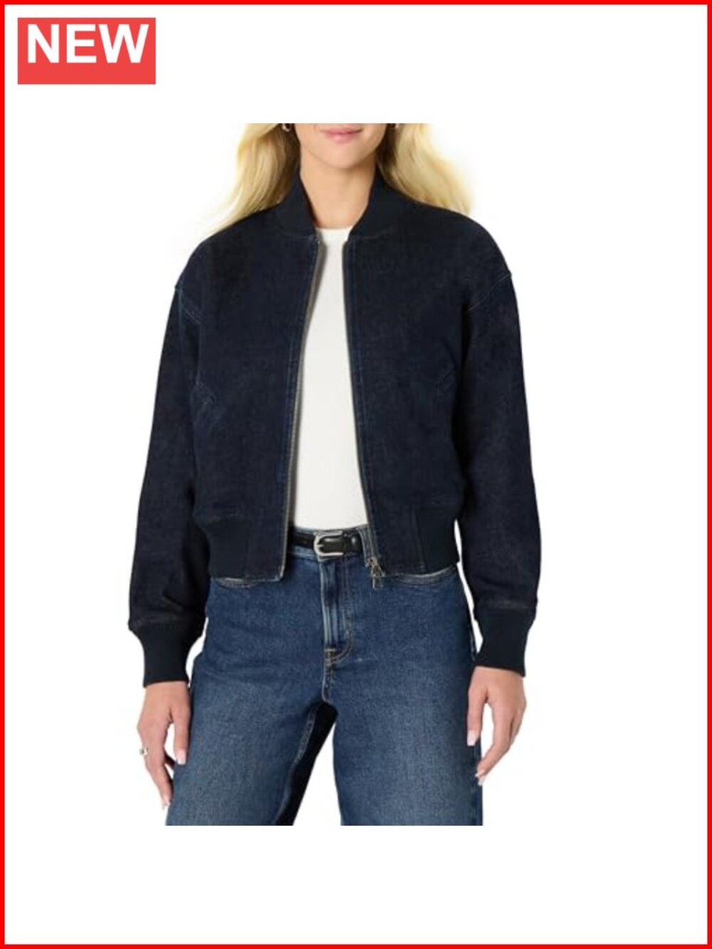 Relaxed Fit Denim Bomber Jacket Padded Water Repellent